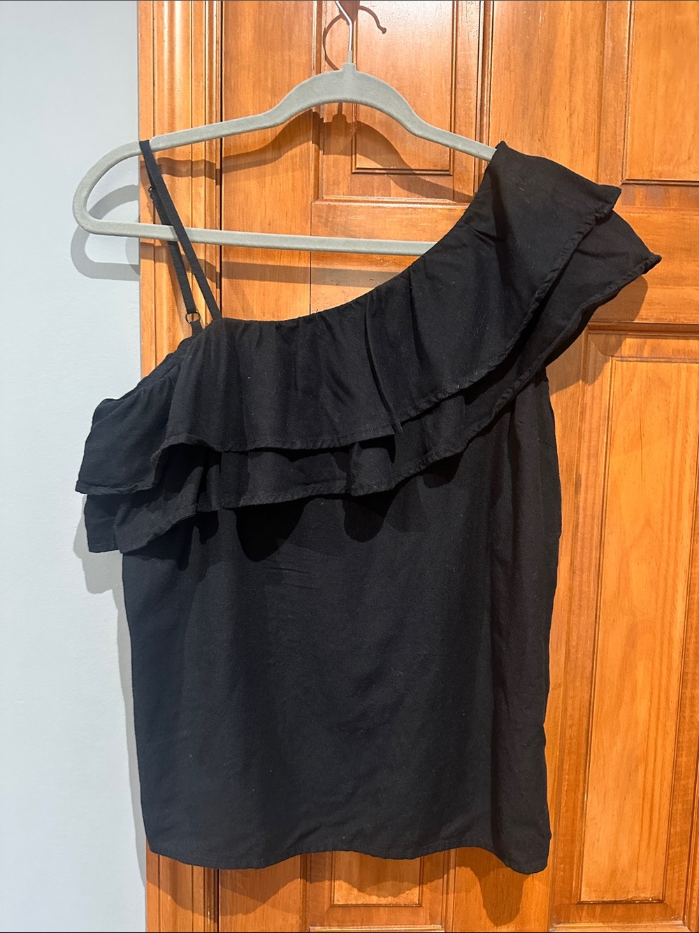 Old Navy One-Shoulder Black Ruffle Top